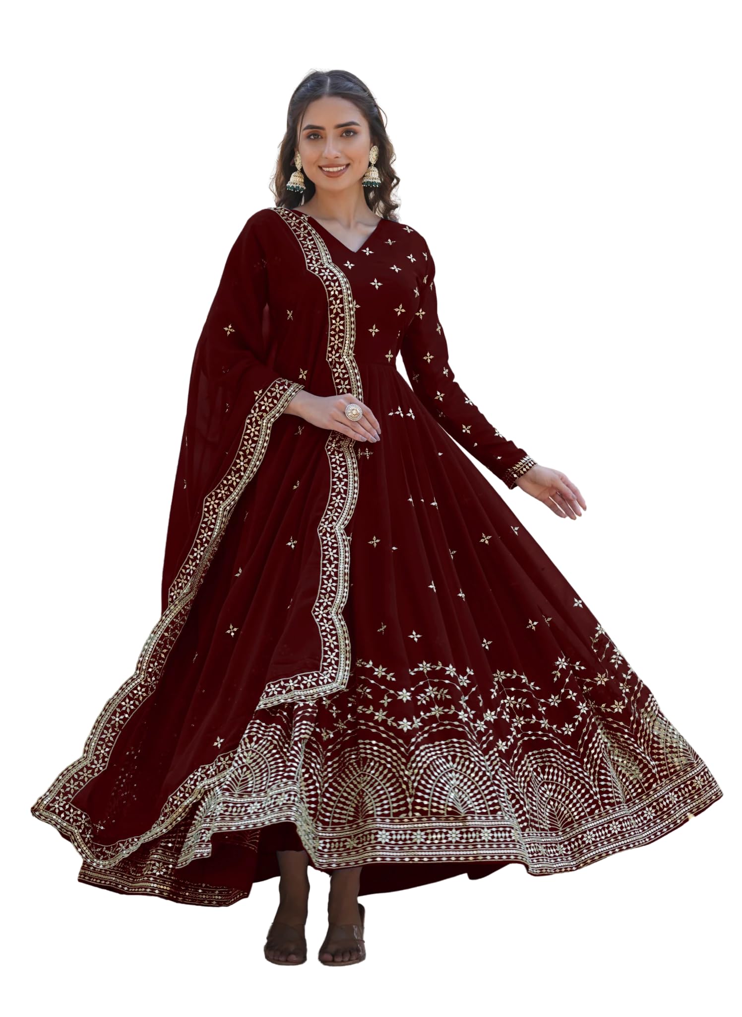 Fashion Basket Faux Georgette Sequins Anarkali Dress For Women (In, Alpha, Xl, Regular, Maroon)