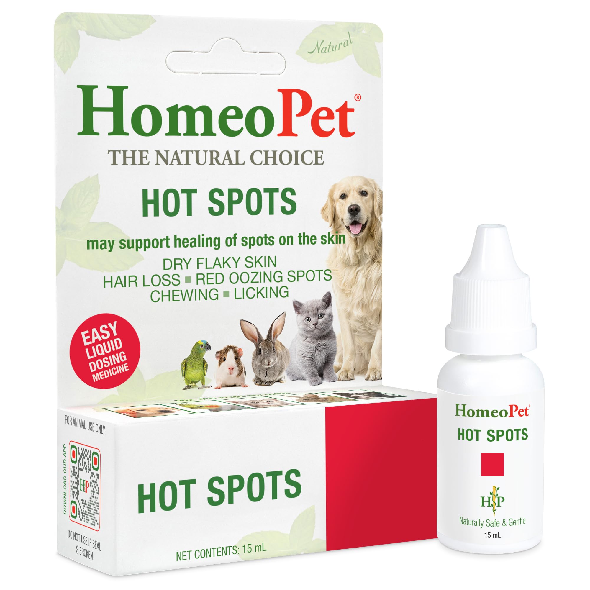 Hot Spots, Safe and Natural Cat and Dog Skin-Soothing Medicine for Red, Irritated, and Flaky Pet Skin, 15 Milliliters
