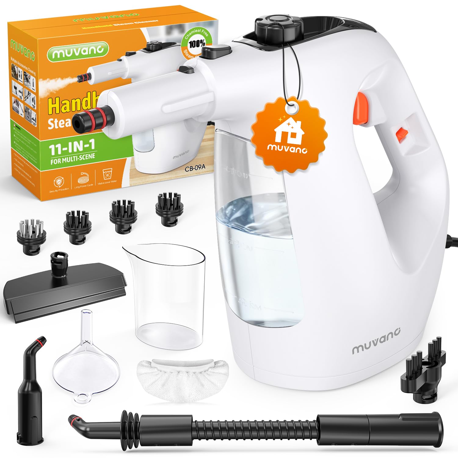 Limpiador a vapor de mano, tanque de agua visible de 450 ml; limpiador a vapor multiusos para cocina