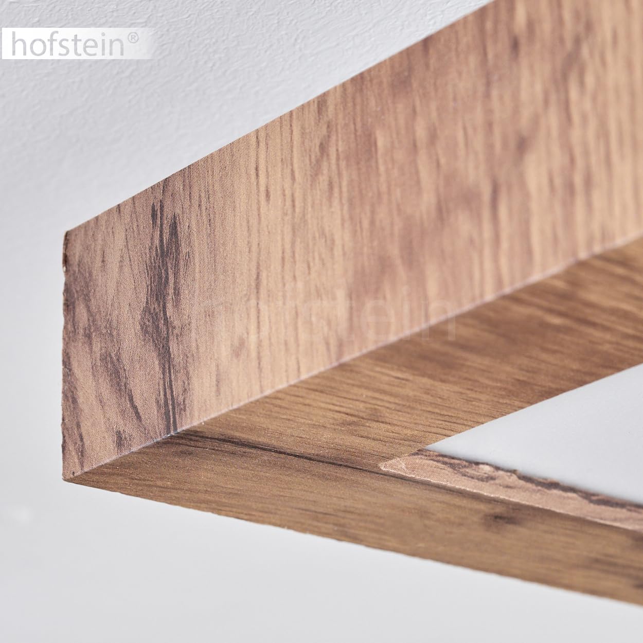 Plafón LED Bealeton, moderno plafón de metal/MDF/plástico en negro/madera/blanco, luminaria angular de diseño escandinavo (35 cm x 35 cm), 1800 lúmenes, 3000 Kelvin, LED 16 vatios
