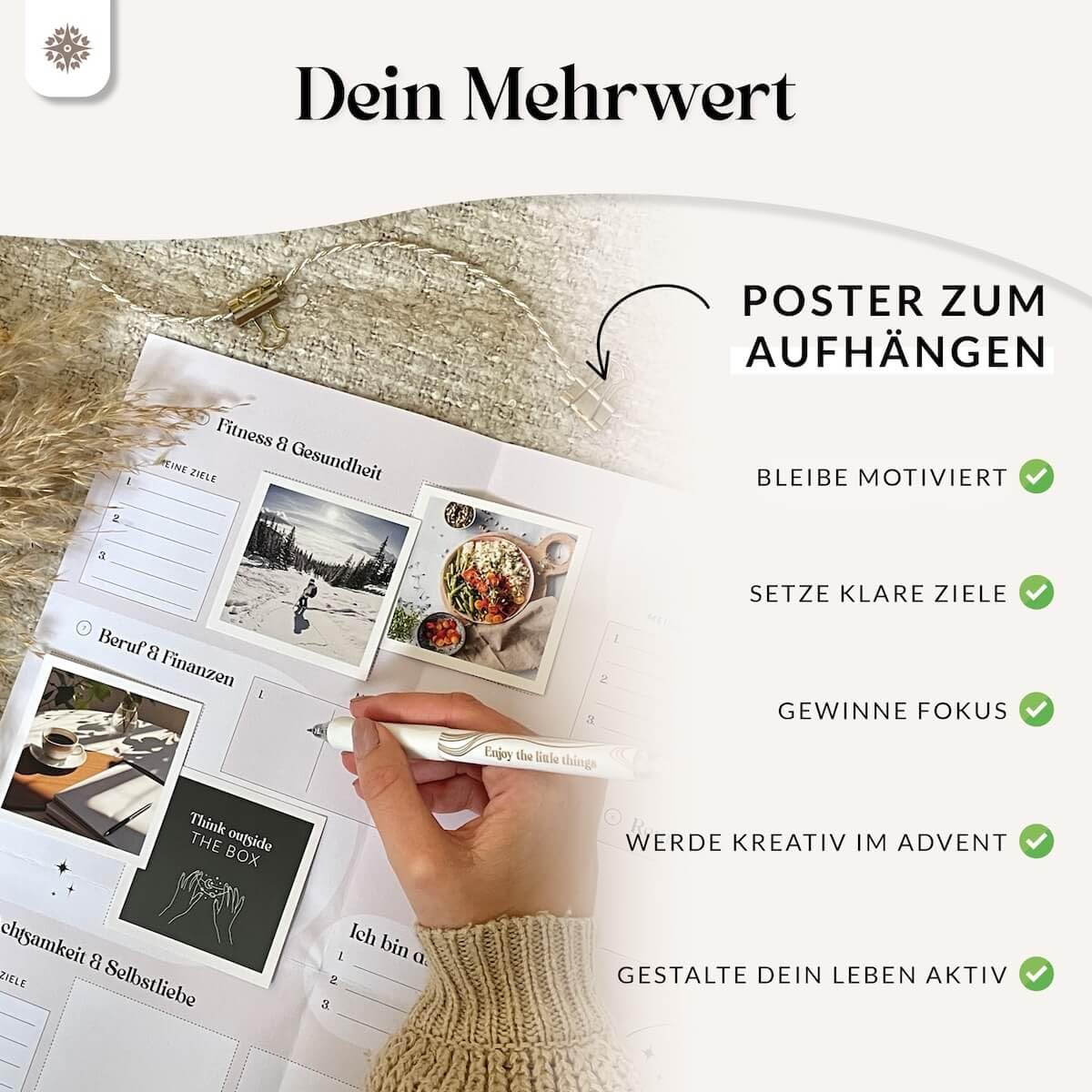 Lebenskompass® Adventskalender Jahresunabhängig Vision Board - Erreiche Deine Ziele - Achtsames Workbook mit wertvollen Aufgaben - Geschenk für die Adventszeit mit Bildern, Sprüchen und Stickern