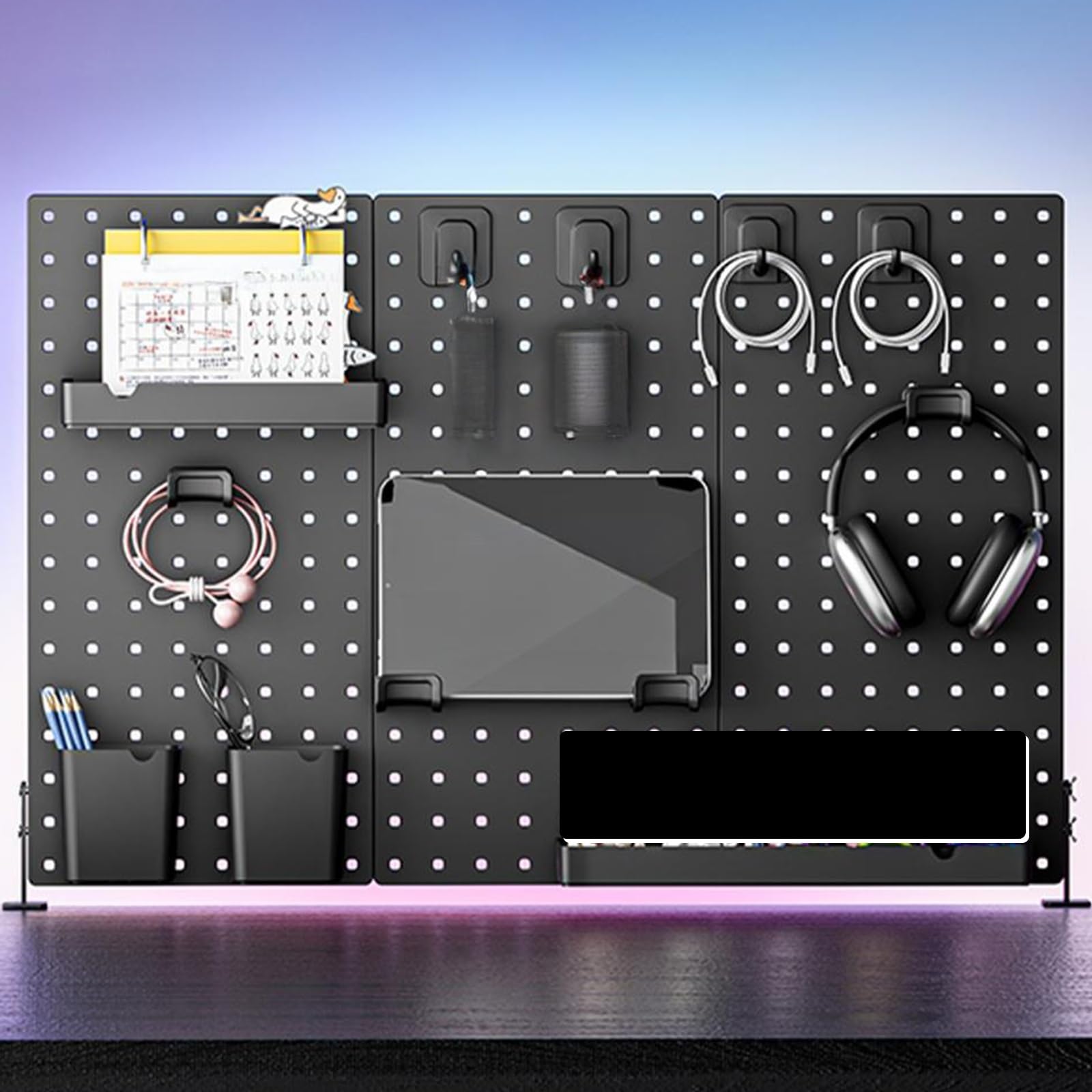 Tablero Perforado Negro con Abrazaderas, Organizador de Accesorios de Oficina, Panel Perforado de Escritorio, Ideal para Sala de Manualidades, Utensilios de Cocina