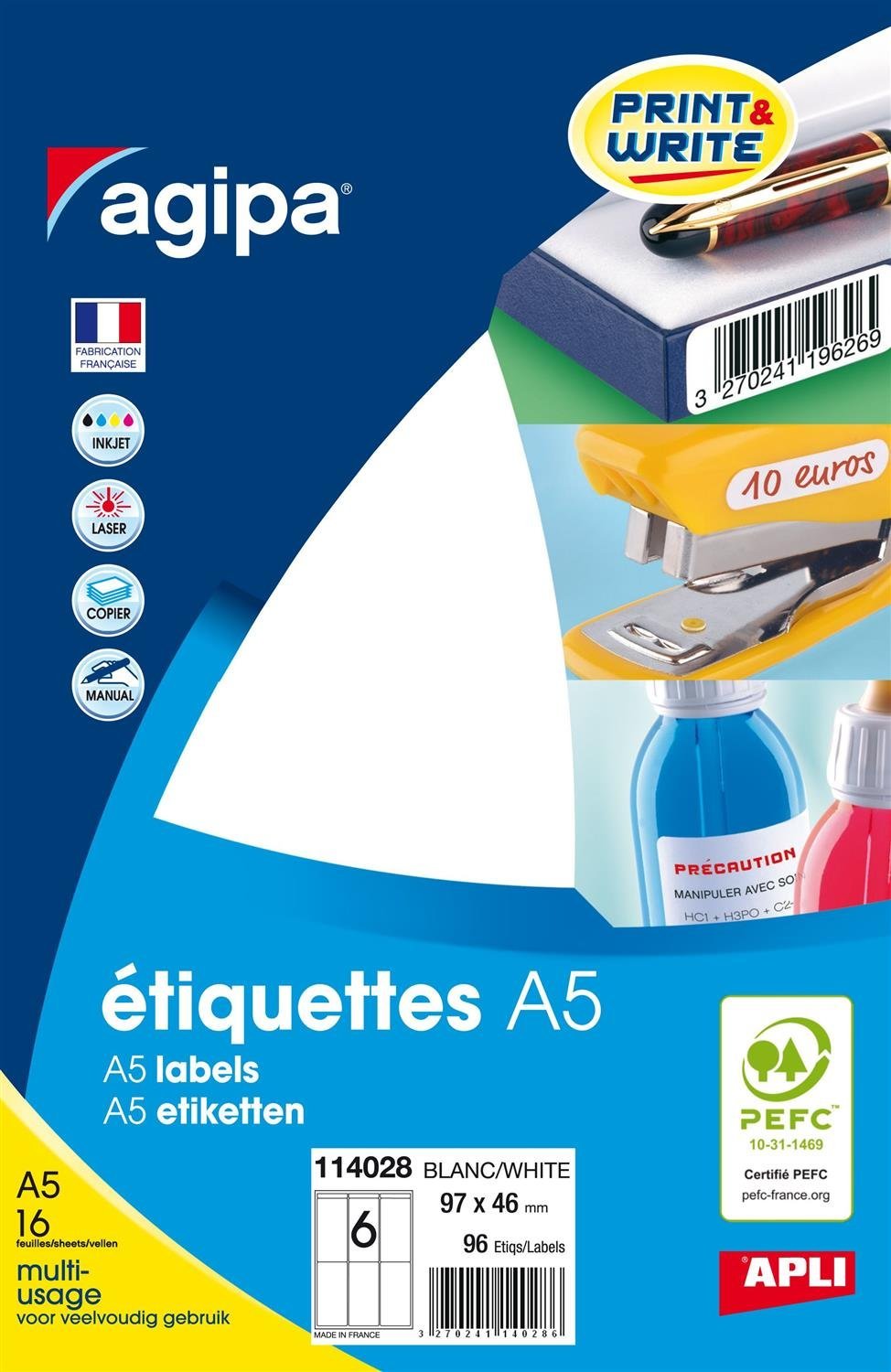 agipa 114028 Universal Labels 97 x 46 mm White