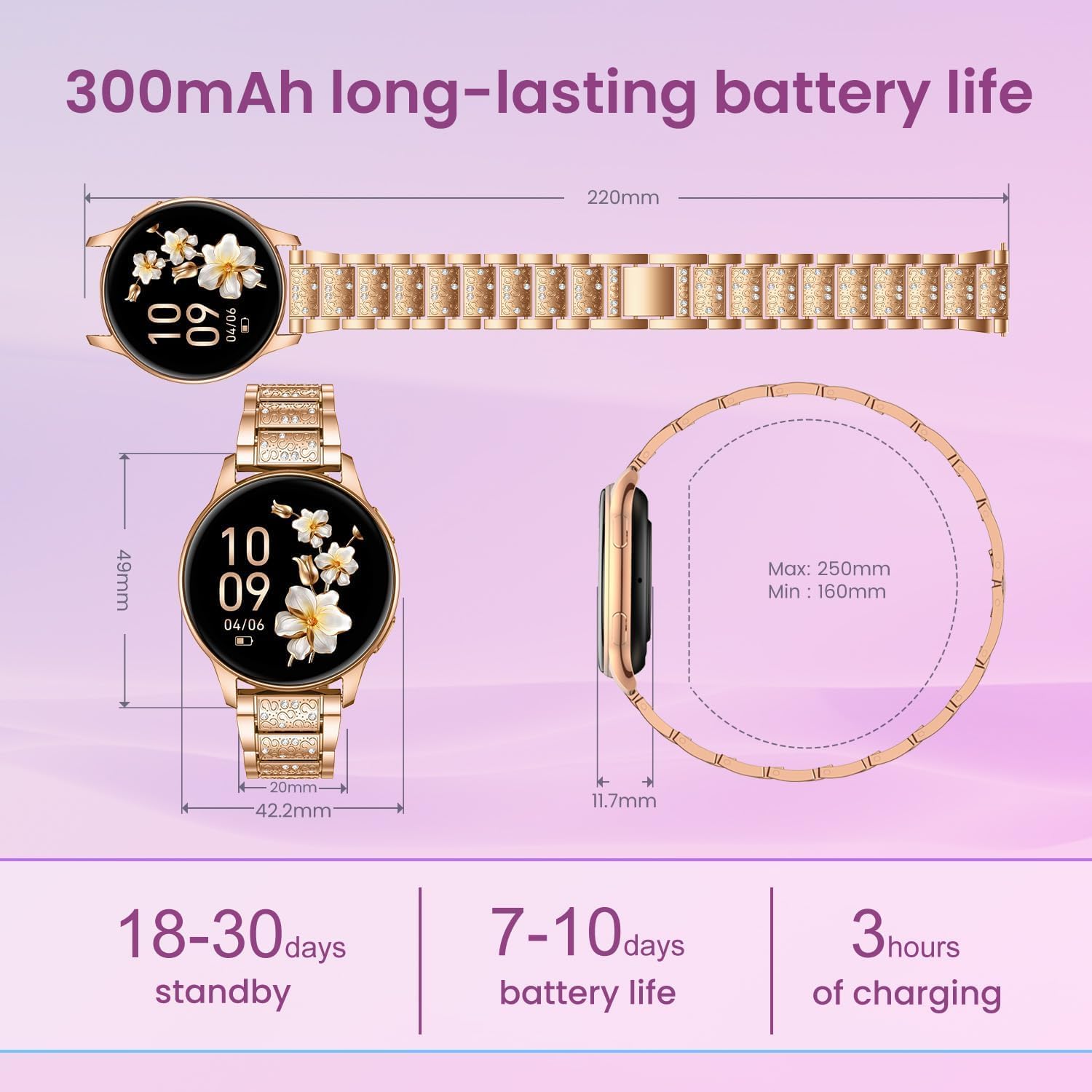 Reloj Inteligente Mujer Smartwatch con Llamada：1.27" TFT Smart Watch 300mAh Bluetooth IP68 Impermeable con Frecuencia Cardíaca SpO2 Sangre Presión Arterial Monitor Sueño 100+Deportivo para Android iOS