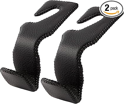 Headrest Hooks for Car Back Seat Organizer Black Leather Hanger Holder Hook.