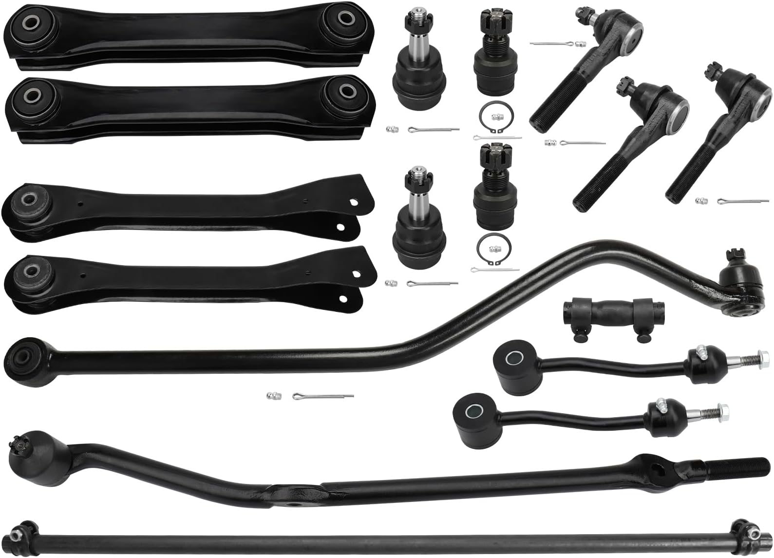 17PCS Front Lower & Upper Control Arms Kit Compatible with Jeep Wrangler 1997-2006 - Lower Ball Joints Sway Bars Track Bar Tie Rods Adjusting Sleeve Drag Link