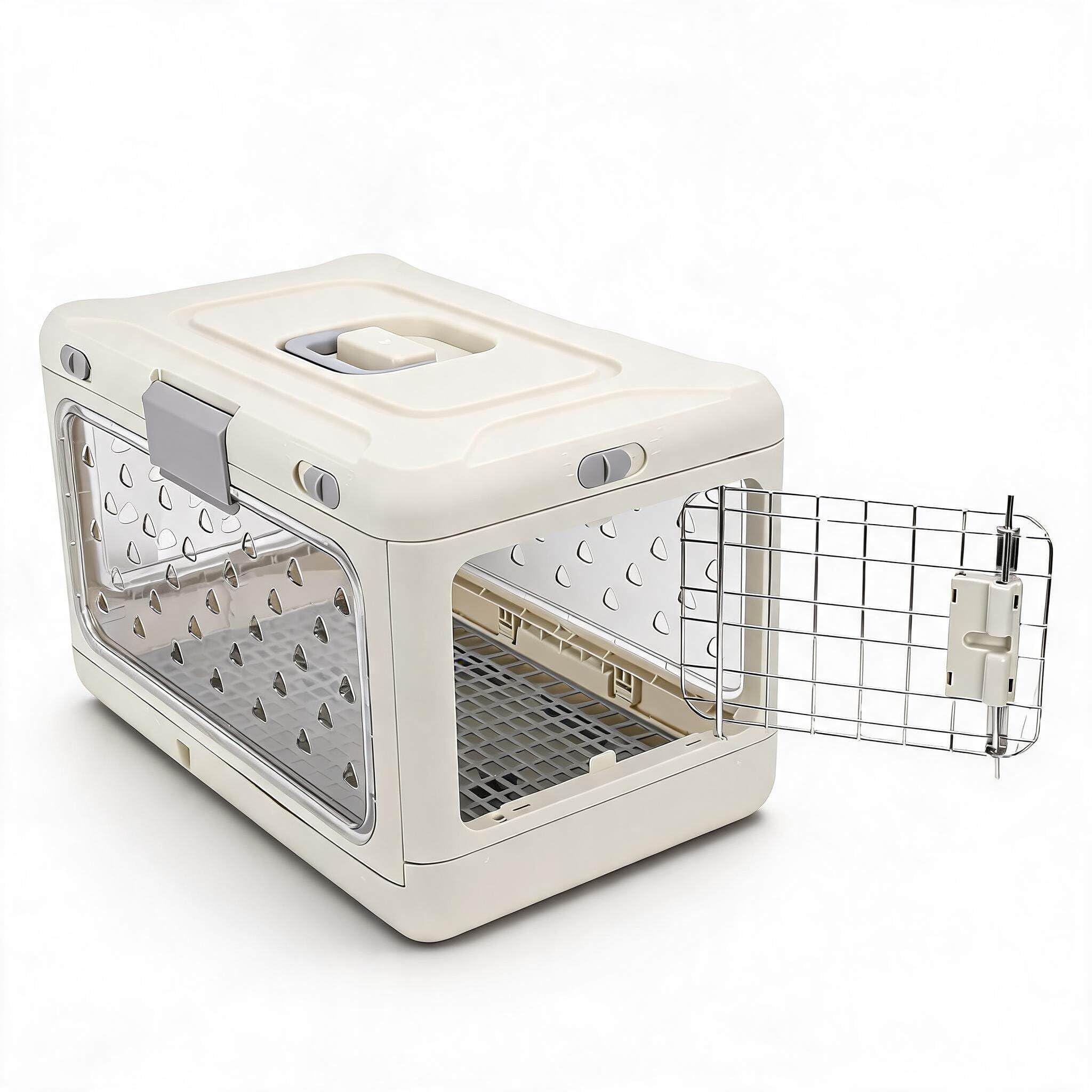 SENECESLI Faltbare, Transparente Katzenbox aus Kunststoff, Tragbar für Reisen Im Flugzeug, Auto, Geräumiges Fassungsvermögen, Zusammenklappbare Hundehütte für Große Haustiere