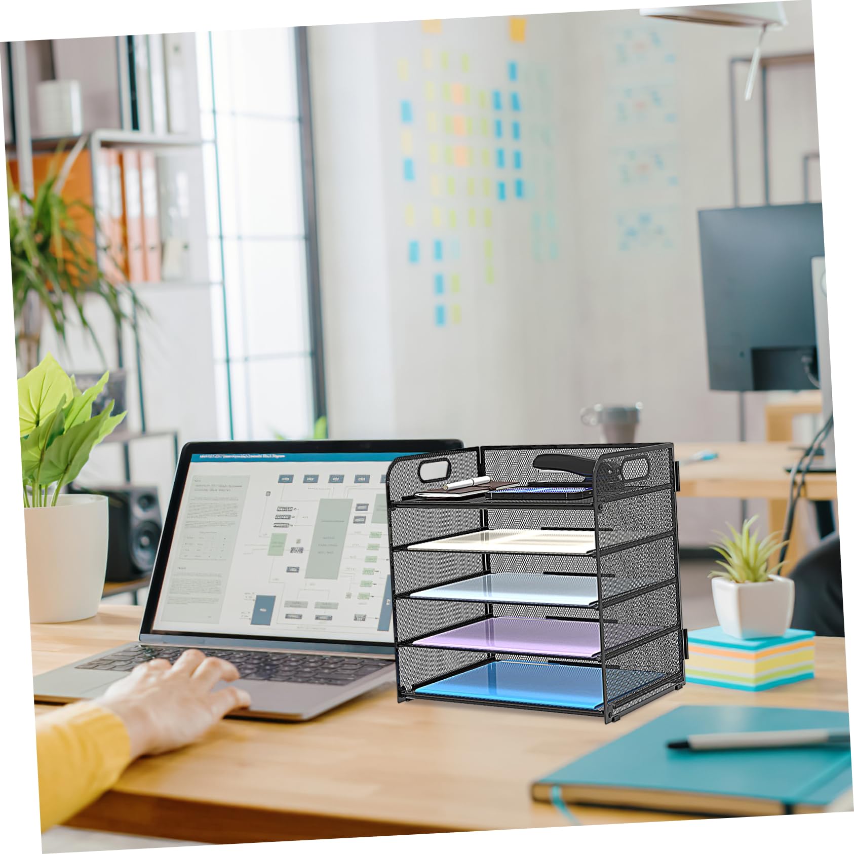 PLAFOPE Portadocumenti Design a Rete Organizzatore da Tavolo Nero in Acciaio al Carbonio a 5 Livelli Facile da Trasportare, per Ufficio e Scrivania Desktop