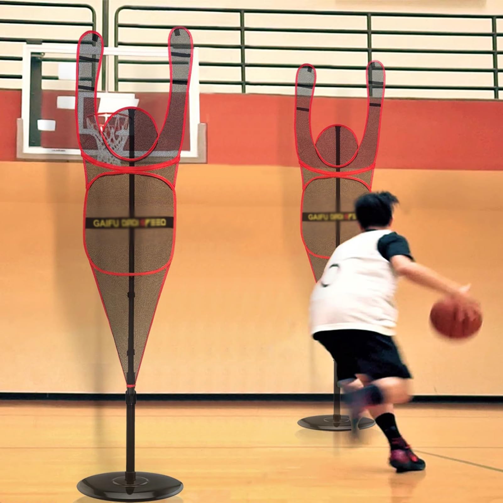 Manichino da Allenamento Portatile per difensore per Basket, manichino da Allenamento Indipendente Regolabile per Dribbling, tiri, passaggi (Red)