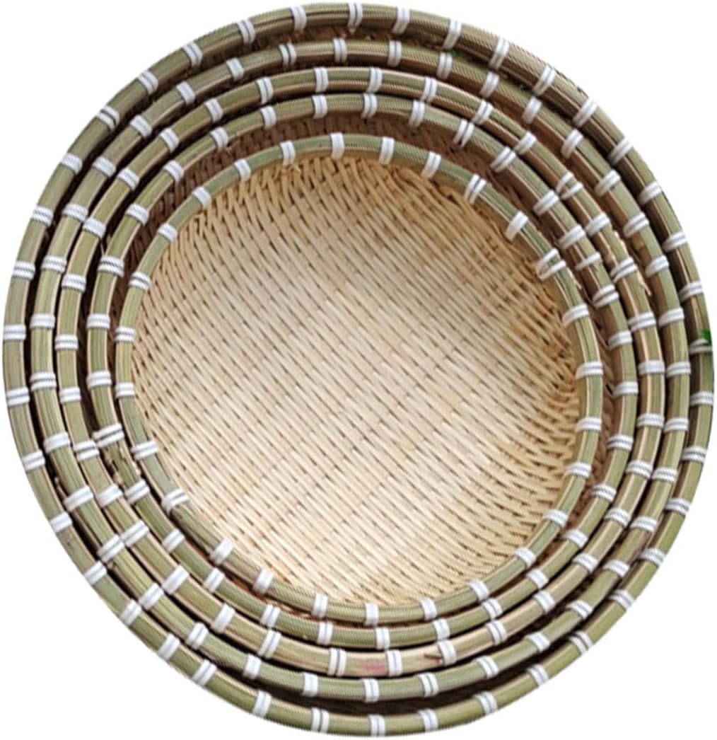 NUOBESTY Bread and Fruit Basket Set, 5pcs Natural Kitchen Organizer for Bun Storage, Food Serving Tray, and Vegetable Washing with Drainage, Home Dining Use