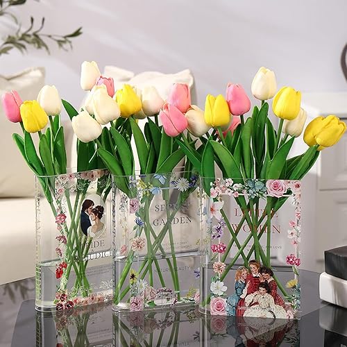 Jarrón acrílico para libros, jarrones transparentes para flores, florero de libro, florero pequeño, regalos para amantes de los libros, jarrones