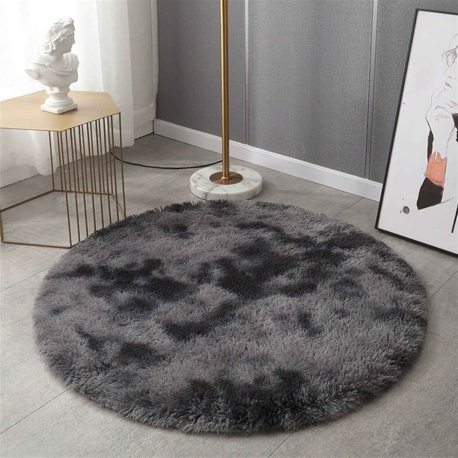 Cute Furry Tie-Dyed Rug for Girls Bedroom Soft Shag Tent Rugs for Living Room Kids Room Playroom Nursery