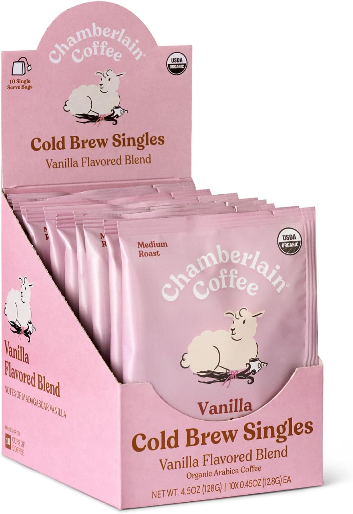 Chamberlain Coffee Vanilla Flavored Cold Brew Singles, 10 Count | Organic Arabica Cold Brew Coffee Singles Vanilla Flavor, Smooth Medium Roast Taste, Expertly Roasted for A Hint of Flavor