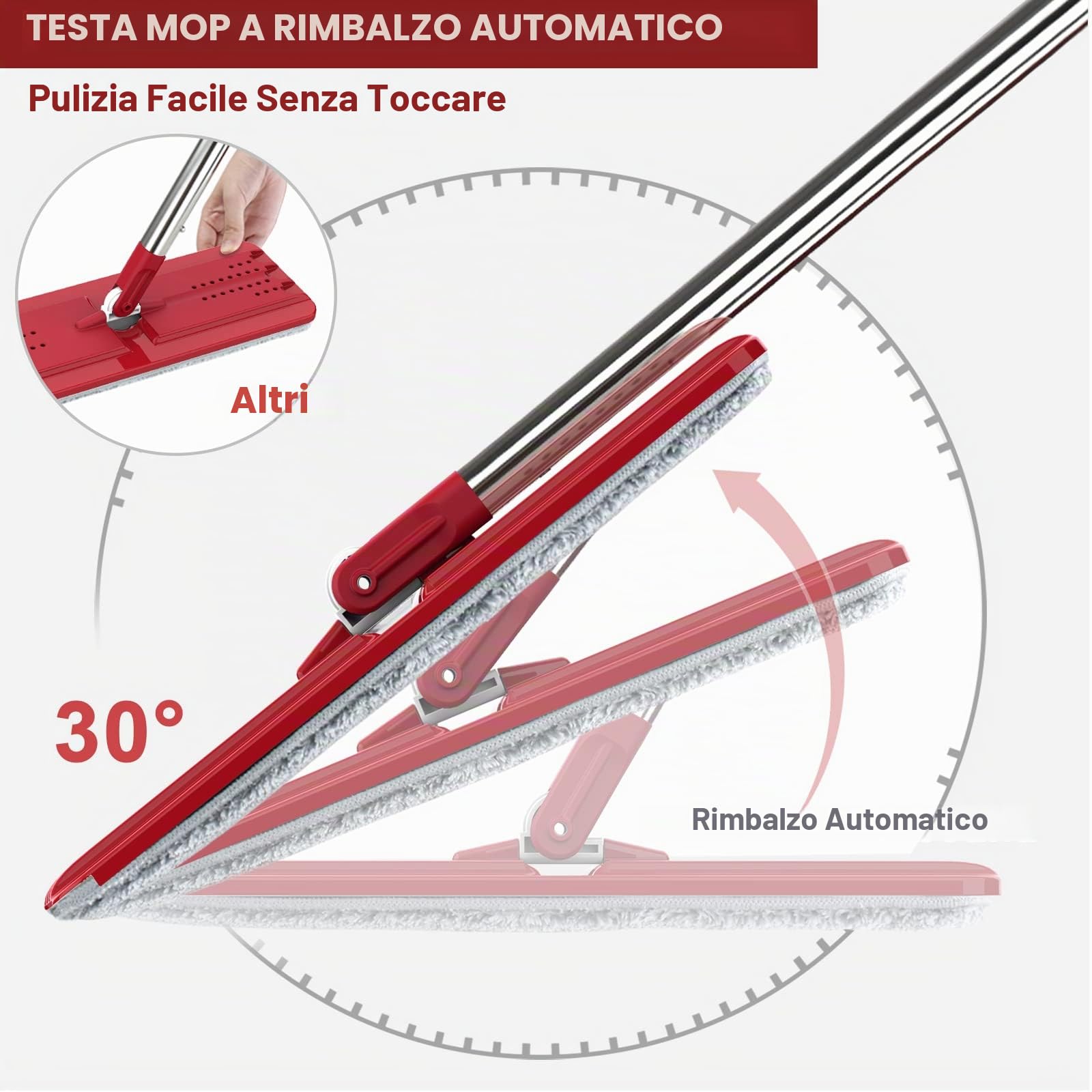 BOSHENG Mocio e secchio con strizzatore, mocio piatto e secchio mani libere, 3 panni in microfibra lavabili inclusi, uso bagnato e asciutto, sistema di pulizia del pavimento domestico, nero e rosso