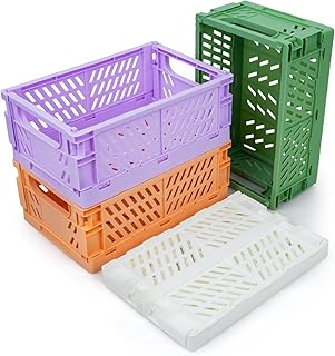 iHomara 4 x Foldable Storage Baskets, Sturdy Folding Basket (25 x 16 x 10 cm), Multifunctional Storage Box Organisation for Cupboard, Bookcase, Bathroom, Bedroom, Kitchen