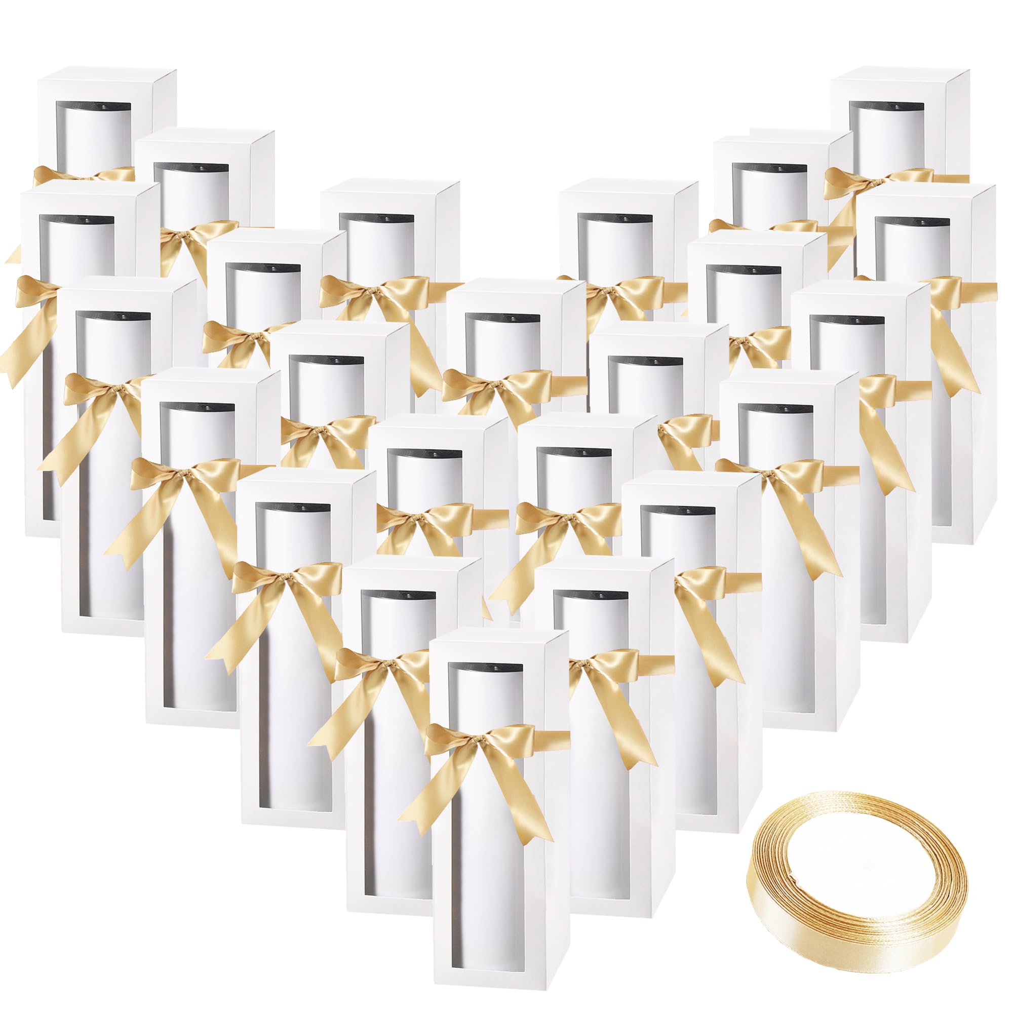 JMScape 24 Pcs Gift Boxes for Sublimation Tumblers Clear Gift Box with Ribbon Exhibition Boxes Gift Boxes with Window for 12oz, 16oz, 20oz, 30oz Sublimation Blanks Tumblers Gift Wrapping
