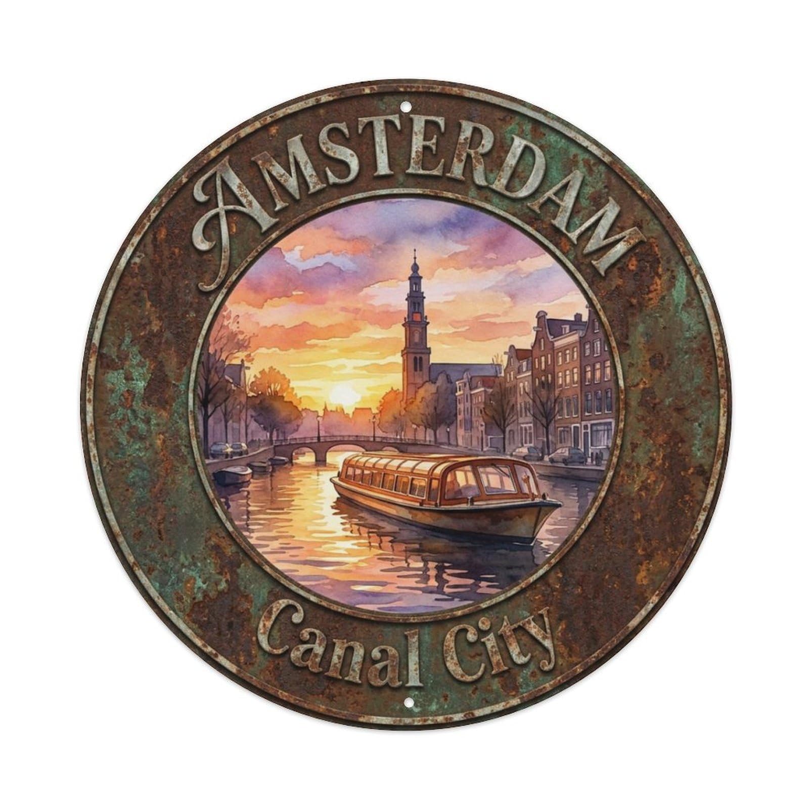 Fqnyr Style Metal Tin Sign Vintage Travel Amsterdam Netherlands Charm