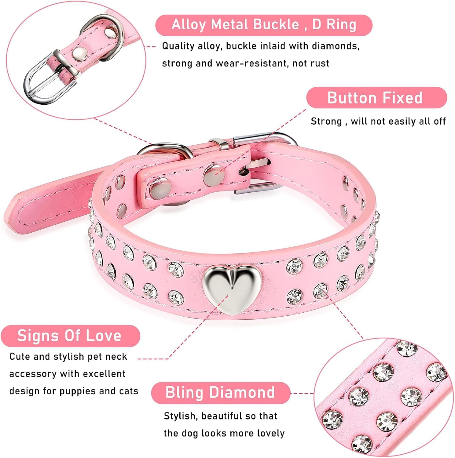 Girl Dog Collar for Medium Dogs Heart Bling Diamond Dog Collar Fancy Crystal Glitter Pretty Jewel Rhinestone Dog Collars for Small Medium Pet Female Dogs (Medium,Red) - Image 4