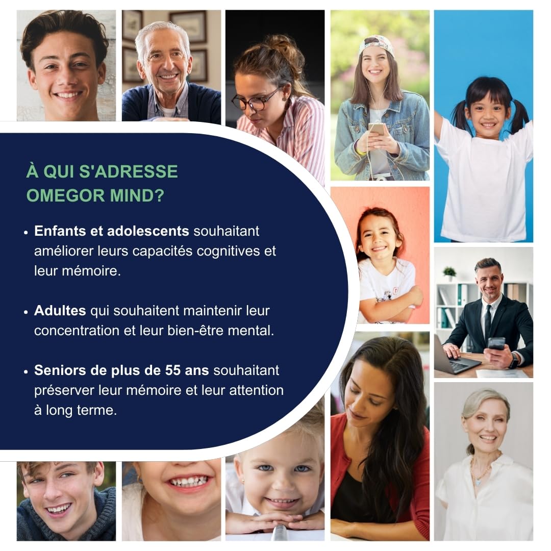OMEGOR® Mind - Complément pour la mémoire et les fonctions congnitives - Omega 3 DHA et extrait de Bacopa Monnieri, huile de bourrache, zinc et vitamines B (60 capsule)