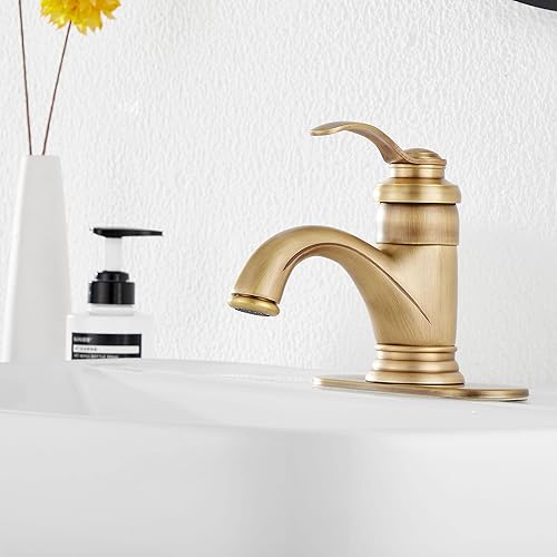 Miniatura 8 de GGStudy Grifos de lavabo de baño de cascada de latón antiguo de una sola manija de un agujero montaje en cubierta grifo de tocador de baño