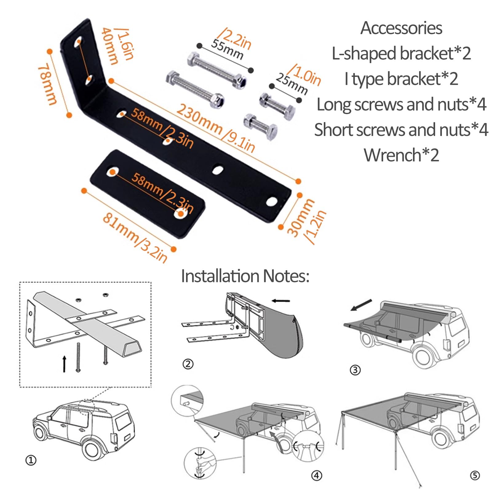 Tenda per Camper Tendalino Laterale Estraibile per Auto, Tendalino Regolabile in Altezza, Tendalino Laterale Resistente alle Intemperie per Campeggio e Via Terra (Size : 200x250cm/6.6x8.2ft)