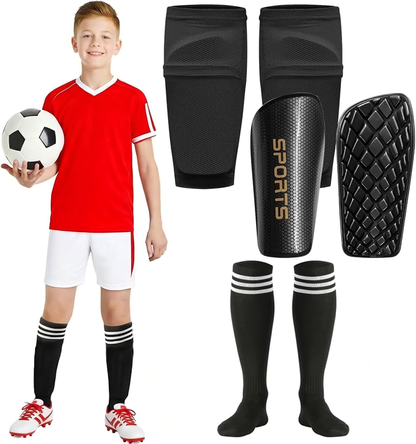 Soccer Shin Guards Kids &Toddler, Small for 3-5 4-7 Years Old Children Boys Girls, Kids Shin Pads Soccer, Mini Protective Soccer Shin Pads, Sleeves and Long Soccer Socks
