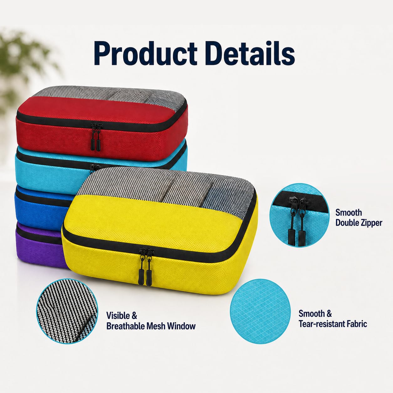 5 Stk. Packing Cubes für Reisen, 12,2 x 10,2 x 3,9 Zoll Reise Gepäck Organizer Taschen mit Mesh Fenster, leichte Koffer Aufbewahrungstaschen mit Griff für Kleidung, Pflegeartikel, Zubehör