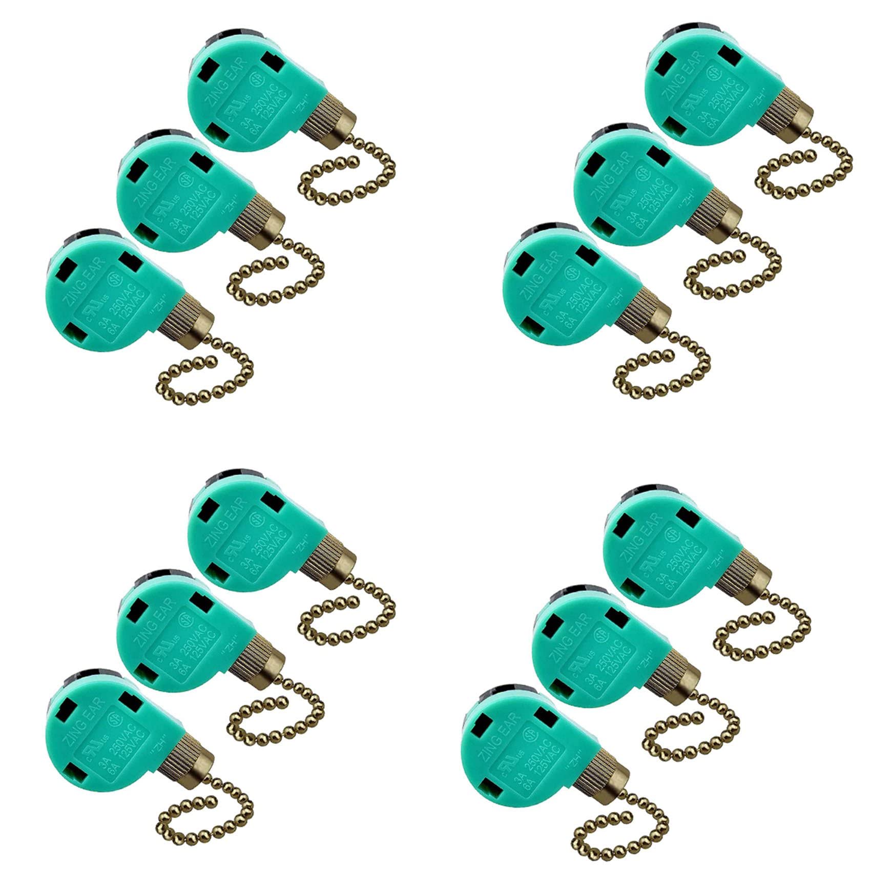 Jnchdghwa Green&Copper 12 Pack Ceiling Fan Switch 3 Speed 4 Wire Ze-268S6 Fan Pull Chain Switch Replacement Speed Control Switch
