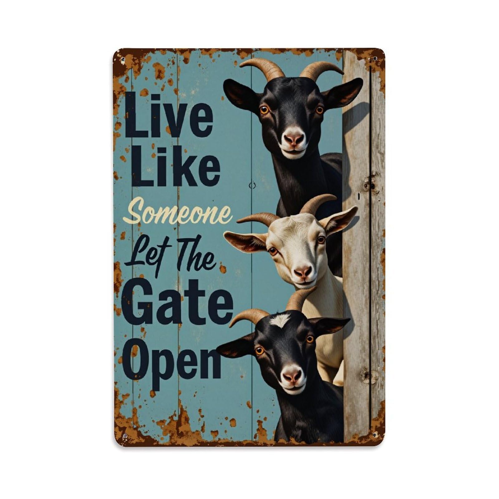 Enderetf Vintage Goat Faces On Rustic Gate Tin Sign Metal Poster, Home Bar Garage Man Cave Cafe Indoor & Outdoor Wall Decoration 8X12inches