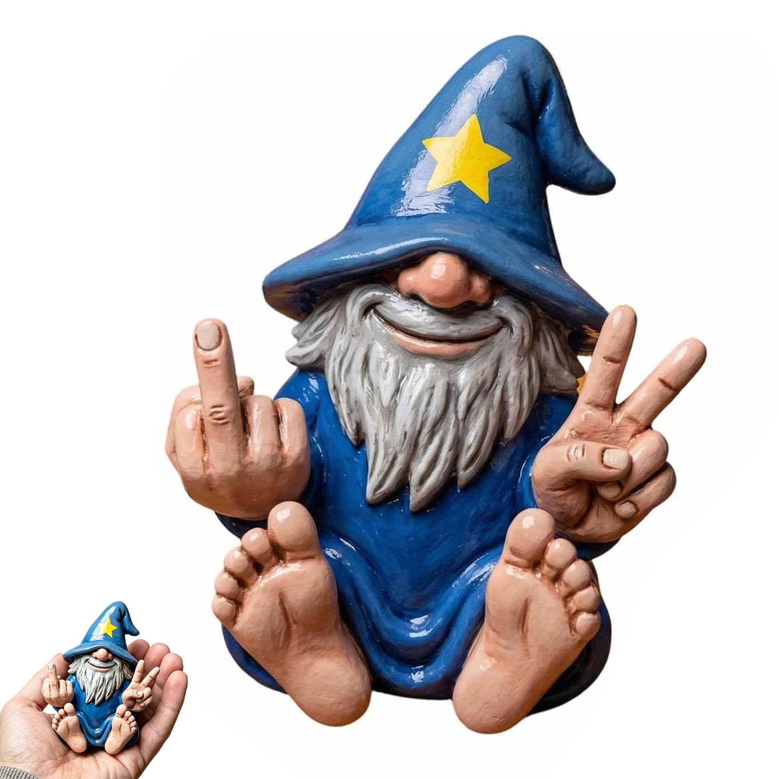 Figurine de gnome magicien impertinent en résine, statue décoration bureau et étagère intérieure