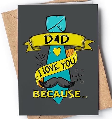 Tarjeta del día del padre amoroso para padre de hijo, hija o esposa con sobre Tarjeta original e inspiradora para aniversario, cumpleaños,