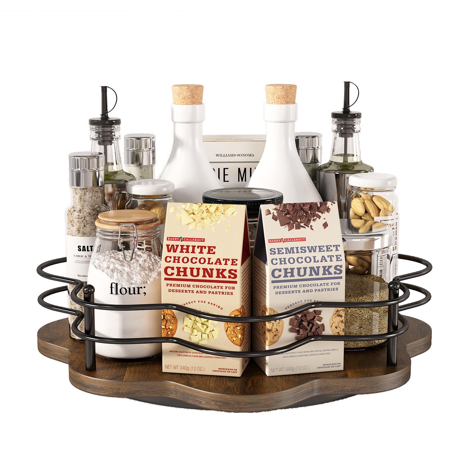 12" Lazy Susan Turntable Organizer,Round Wooden Lazy Susan Organization and Rotating Spice Rack for Dining Table,Pantry,Kitchen Countertop,Vanity,Cupboard and More.Heightened Version