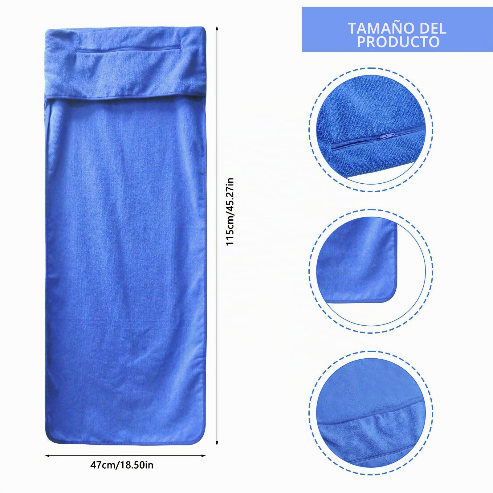 DAWRIS Toalla de fitness, toalla de deporte, 120 x 50 cm, microfibra con bolsillo con cremallera, grande, toalla de gimnasio, toalla de entrenamiento