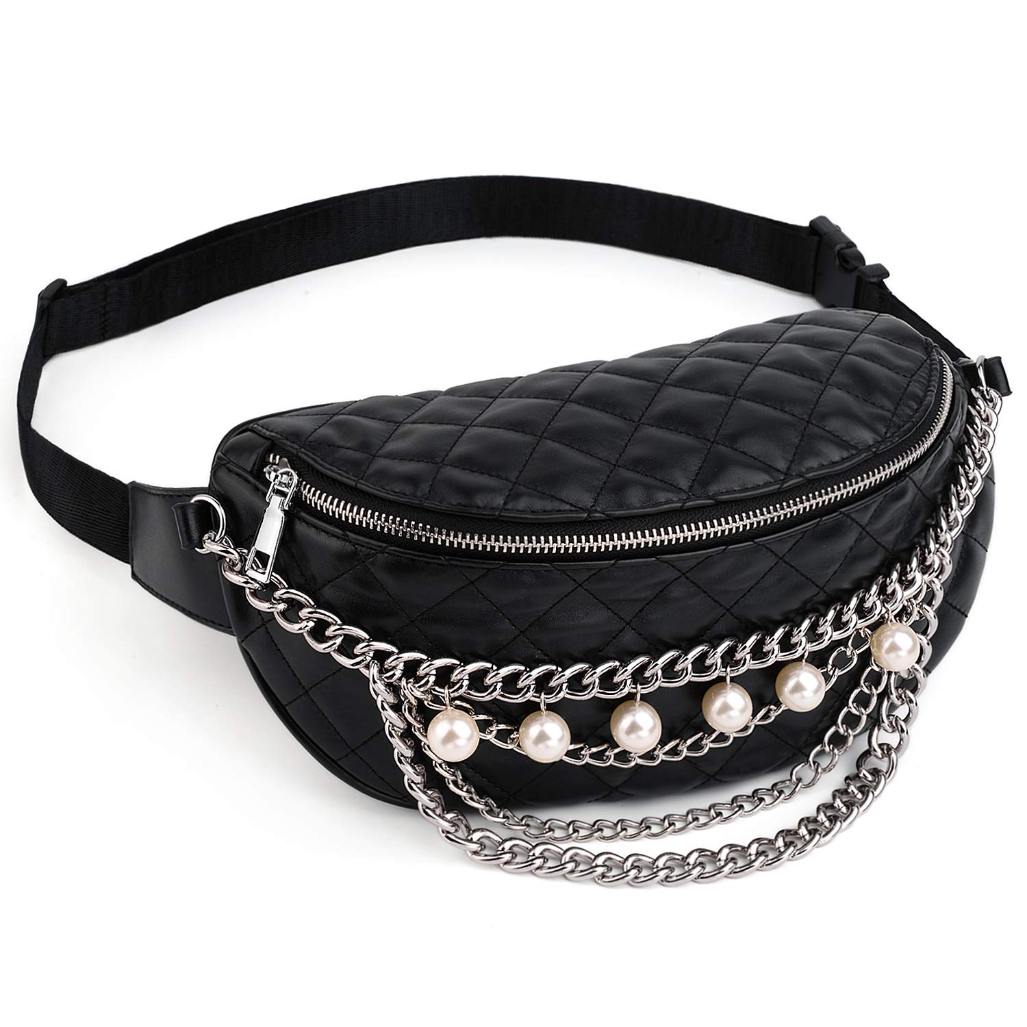 UTOSmall Fanny Pack for Women Leather Vegan Belt Bag Fashion Designer Crossbody Chest Waist Packs Hip Bumbags, 0914 Black, Small