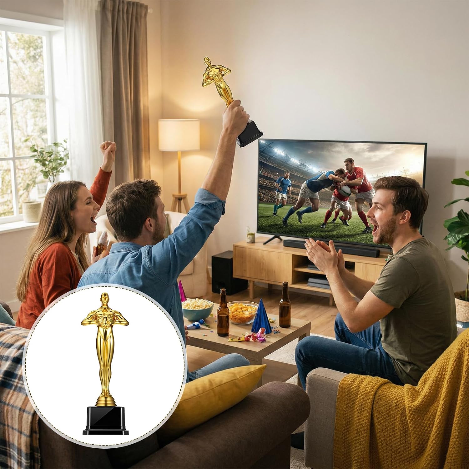 10'' Gold Award Trophy, 4 Pack Plastic Gold Award Trophies Oscar Trophy for-Award Ceremony,Celebration Competition,Events, Sports, Party Decorations,Ceremony and Appreciation Gift