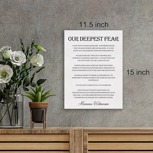 Miniatura 2 de Lienzo con cita inspiradora, arte de pared motivacional con texto en inglés «Our Deepest Fear» de Marianne Williamson, con cita positiva, decoración
