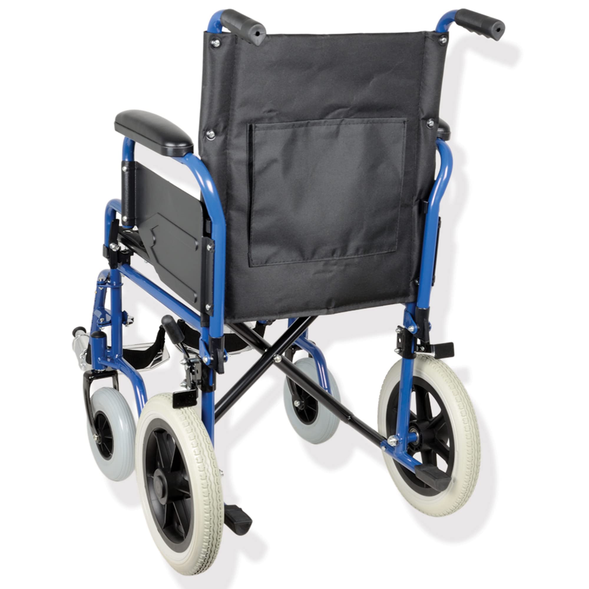 Gima - Silla de ruedas Essex, asiento de tela negra, marco de acero y frenos de bloqueo en ruedas traseras, 46 cm, 43261