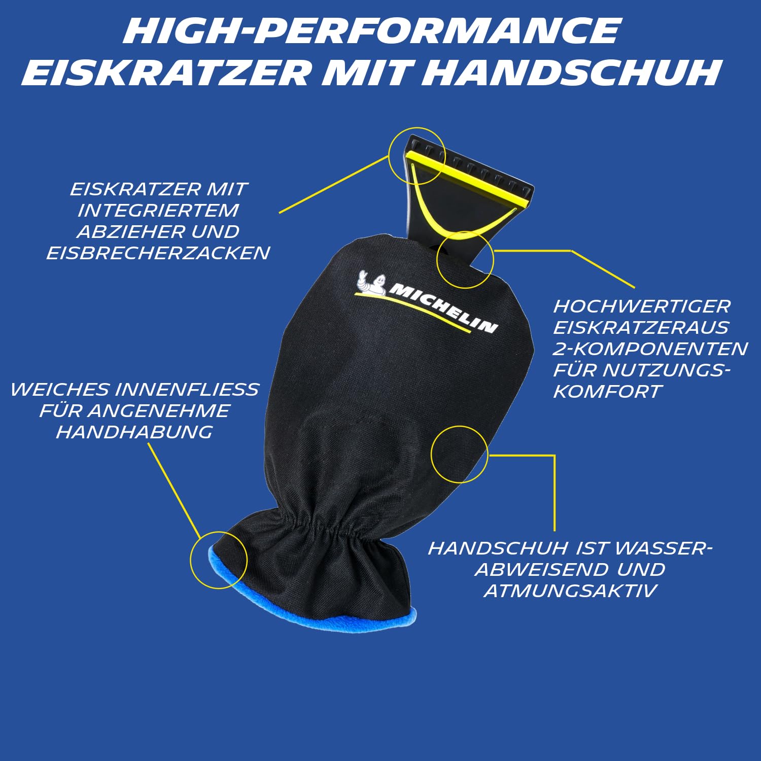 MICHELIN Skrobaczka do lodu z rękawicą, skrobaczka do lodu z wodoszczelną rękawicą, unisex, czarna/żółta