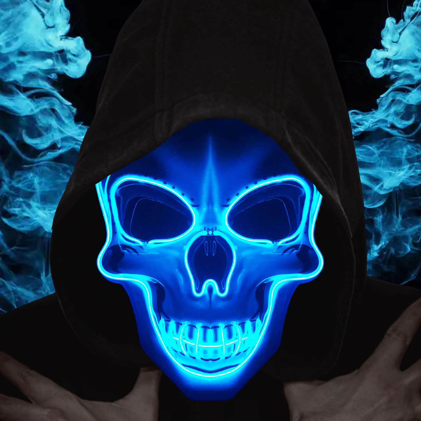 Máscara de miedo de Halloween con luz para suministros de recuerdo de fiesta con 3 modos (azul)