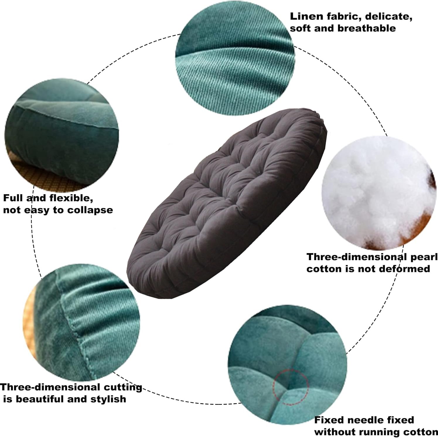 29.5in Japanese Large Linen Round Futon Floor Pillow - Image 3