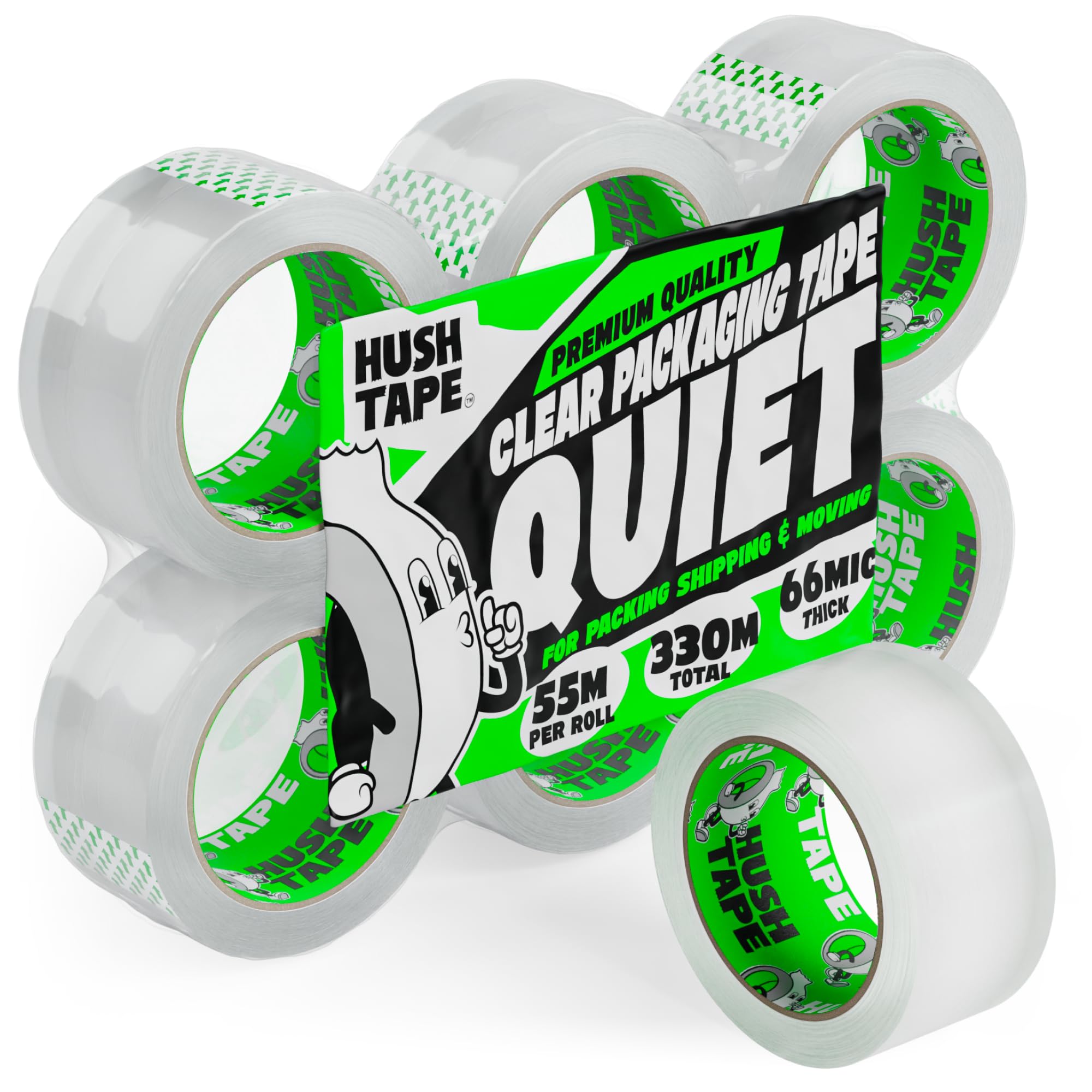 Hush Tape, Heavy Duty Low Noise Clear Packing Tape, 66 Micron