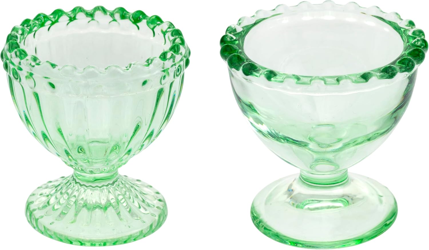 Boston International Glass Egg Cups — Decorative Tabletop Holders for Breakfast Easter Spring, (Set of 2) 2.25" x 2.25", Light Green