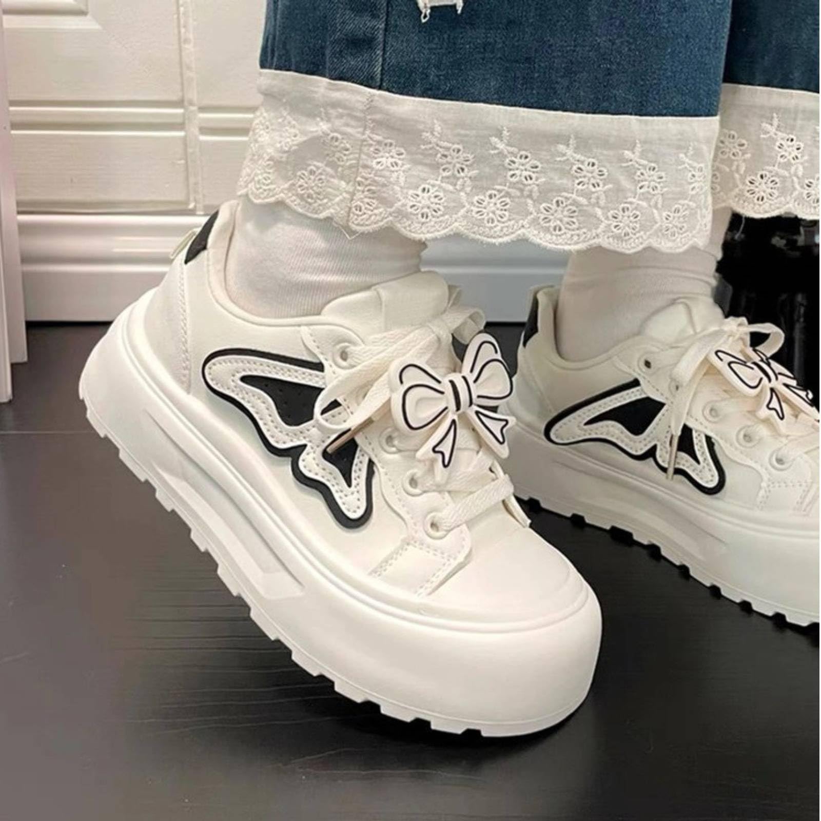 Y2K - Tenis deportivos con lazo de mariposa para mujeres y niñas, plataforma gruesa, zapatos casuales para caminar con soporte de arco para viajes y regalos