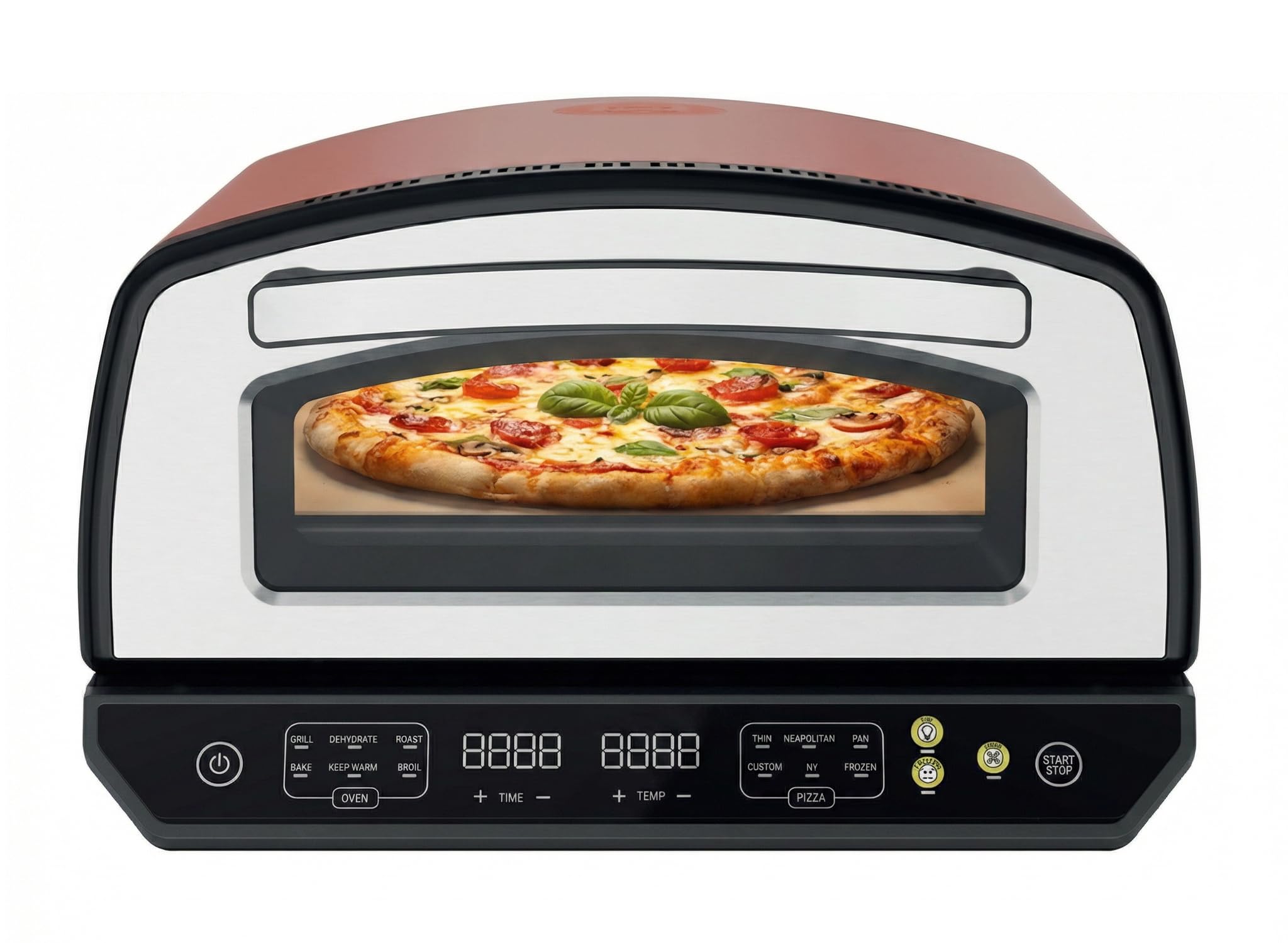 GrecoShop Forno - Fornetto Elettrico Pizza 33x33 cm con Display Esterno, Riscaldamento Rapido, Controllo Temperatura Preciso, Compatto, per Pizza Croccante, Facile da Usare, 3 Accessori Inclusi