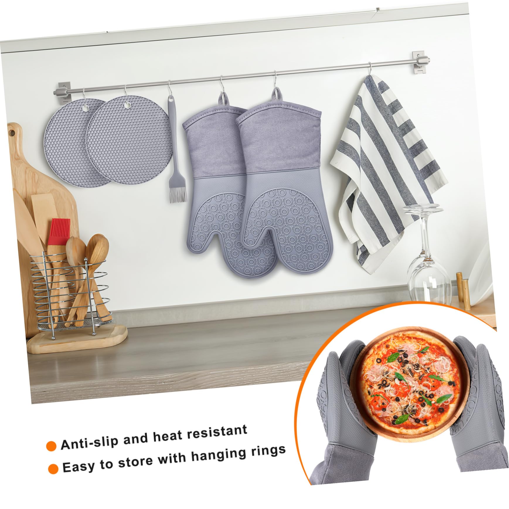 GALPADA Guanti da Forno Resistenti al Calore Guanti da Forno Antiscivolo Tappetini in Silicone per Maneggiare Pentole e Padelle in Sicurezza