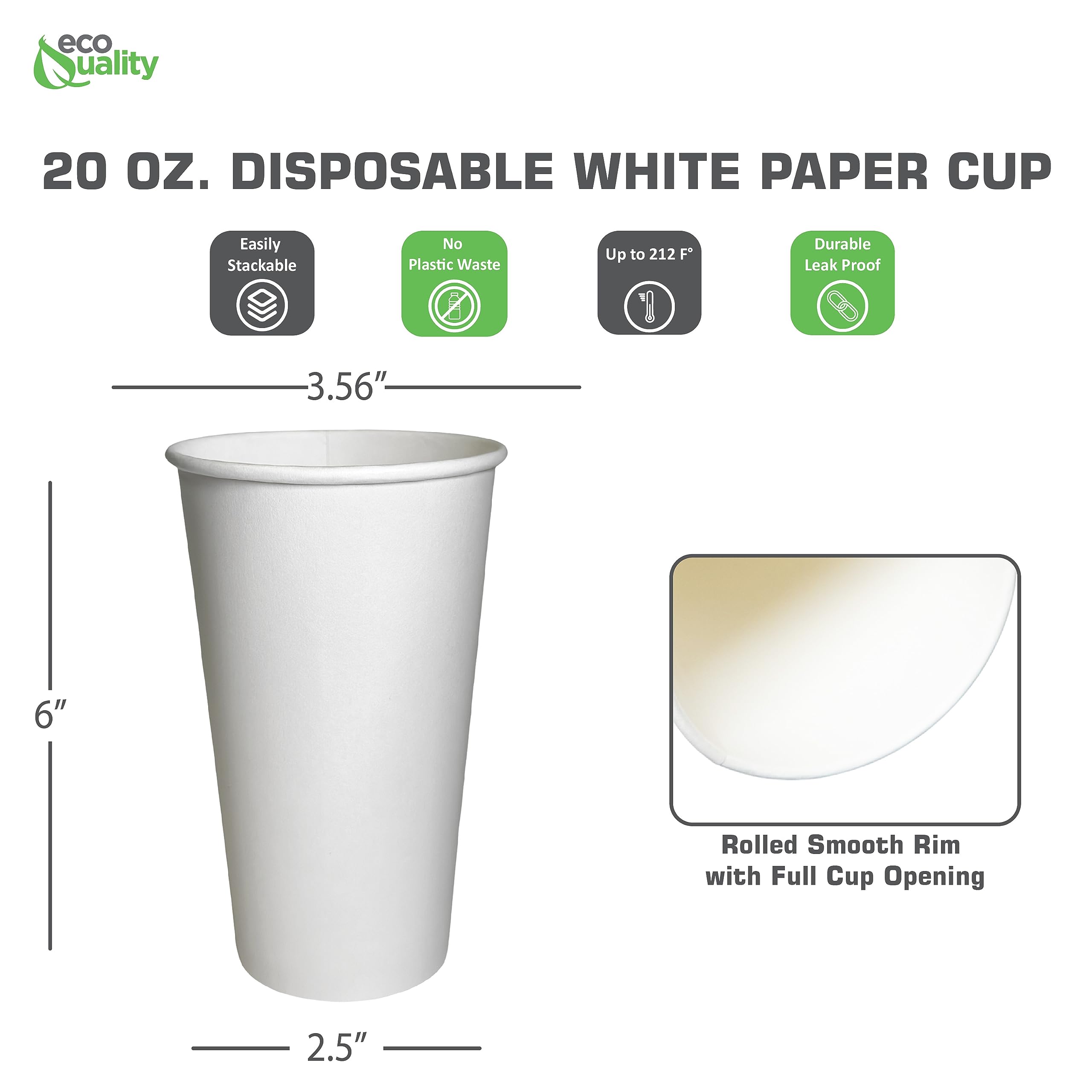 Amazon.com: EcoQuality Extra Large 20oz White Paper Coffee Cups - (25  Count) Disposable Paper Coffee Cups - Hot Drink, Tea, Coffee, Cappuccino,  Hot Chocolate, Chai, Chai Latte, Office, Travel, Recyclable : Health &  Household
