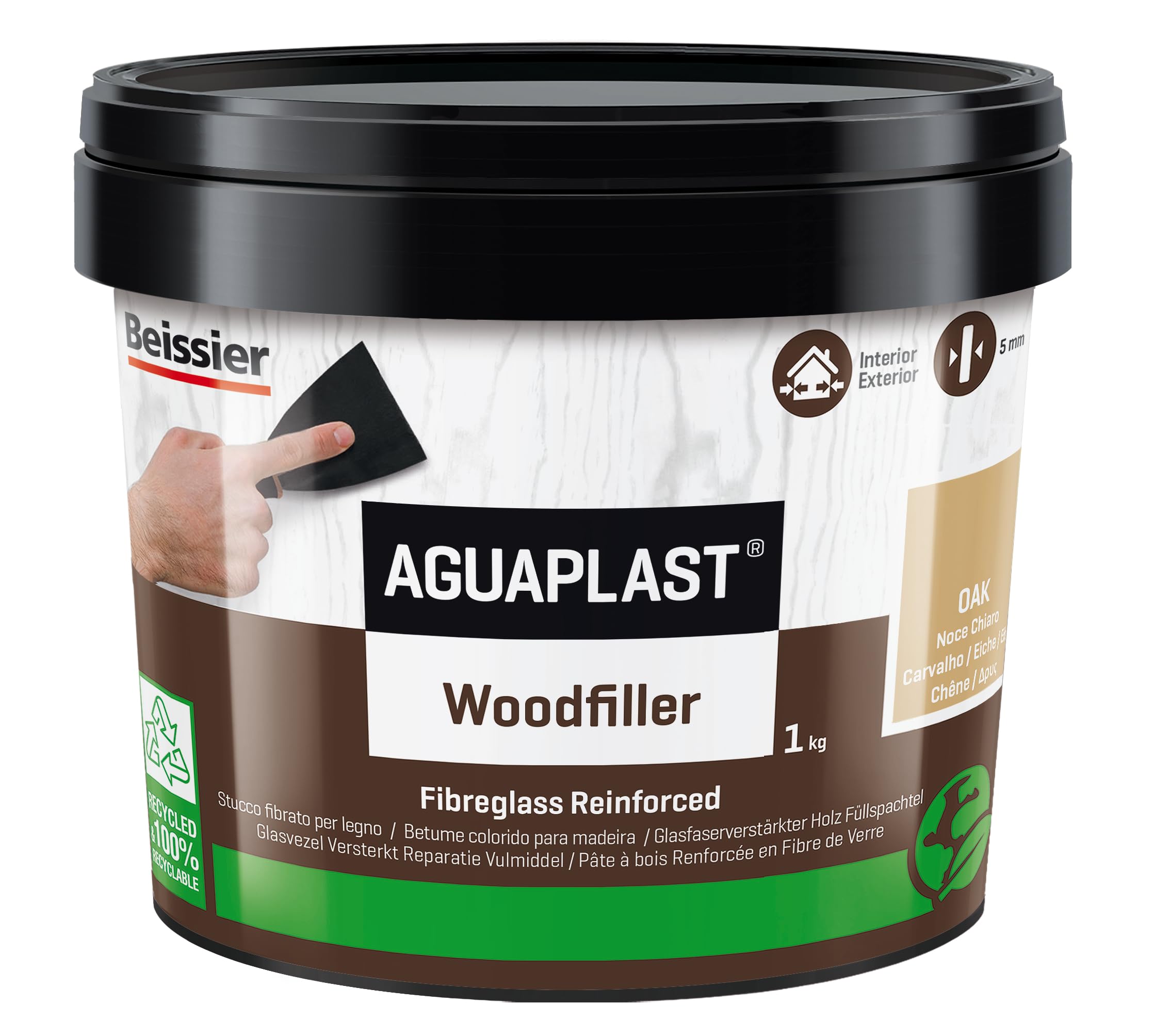 Stucco per Legno Pronto all’Uso – Aguaplast Woodfiller Colore Noce chiaro 1 kg Fibrorinforzato – Riempitivo per Buchi e Crepe su Mobili, Infissi e Pavimenti – Verniciabile Senza Fondo