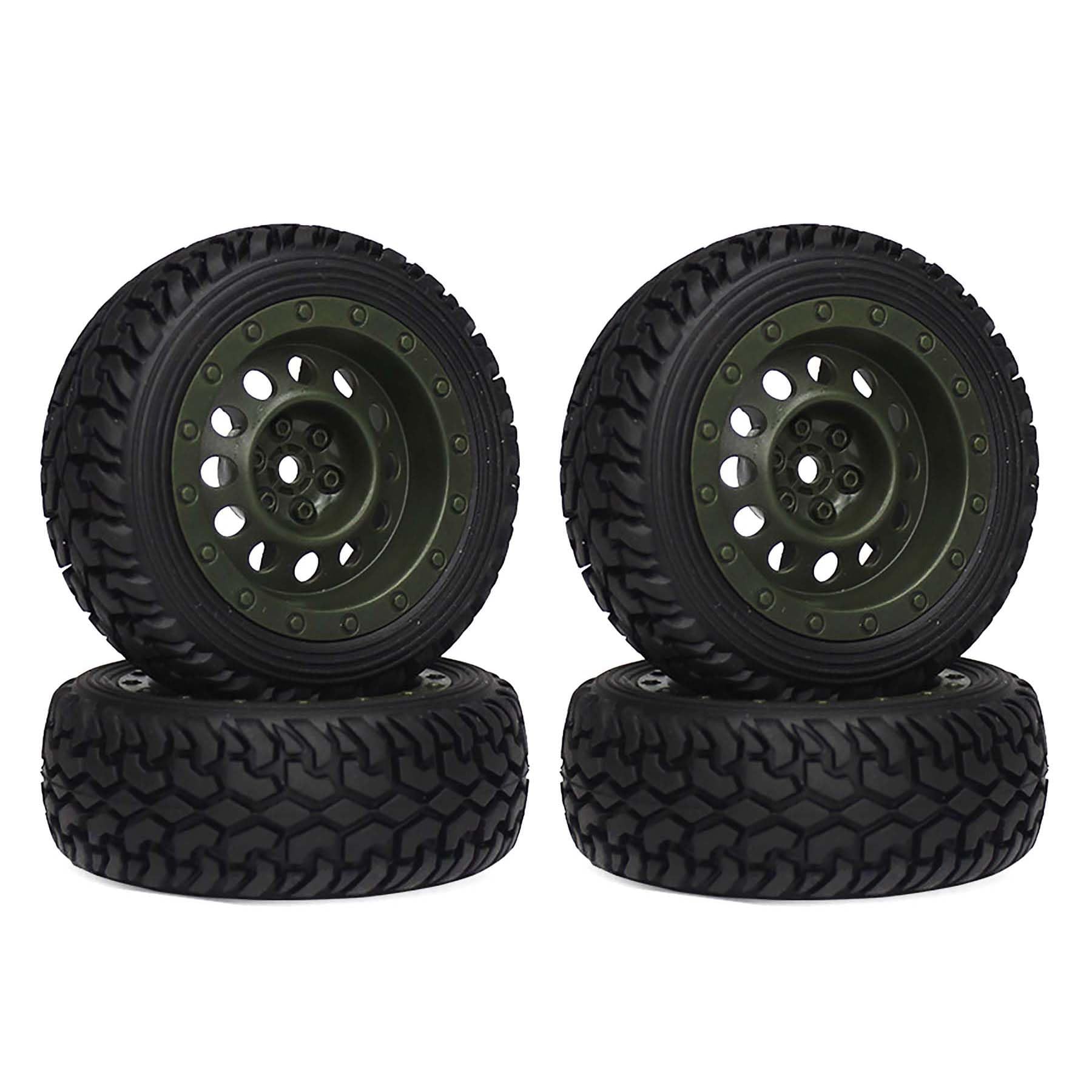 KEEDA 75mm Rubber Tires and Plastic Wheels, RC Tyres Replacement Part for 1/10 RC On Road Car 1/16 RC Rally Car HSP 94123 HPI Kyosho Tamiya (Army Green) — image 1