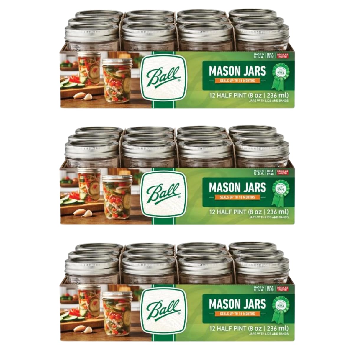 Ball Regular Mouth Glass Mason Jars with Lids and Bands, Used for Canning (Half Pint, 8 Ounce (Pack of 36))