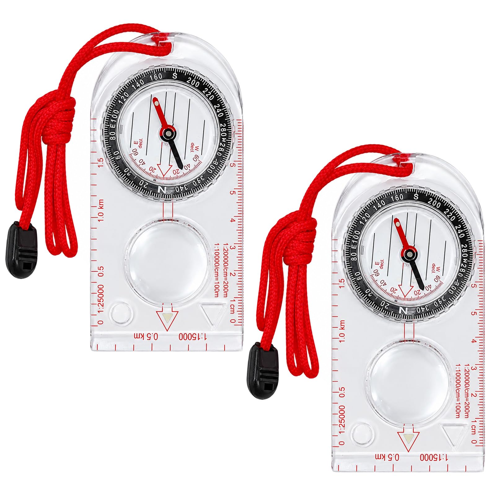 2Pcs Boussole Randonnée, Boussole Militaire avec Déclinaison Réglable, Corde Rouge Portable, Boussole d’Orientation Précise pour Camping, Trekking, Lecture de Carte et Activités de Plein Air